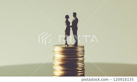 Man and woman standing on coins 120918135