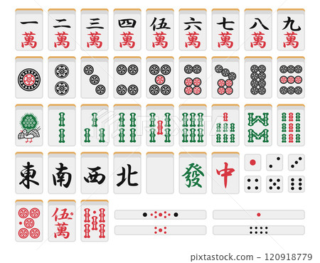 Mahjong tiles, sticks and dice set 120918779
