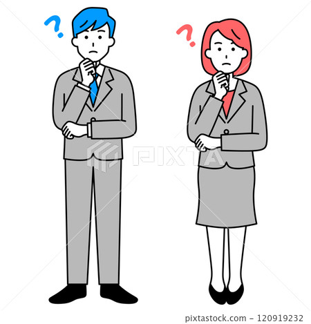 Men and women in suits thinking of ideas (set) (full body) Men and women in suits thinking of ideas (set) (full body) 120919232