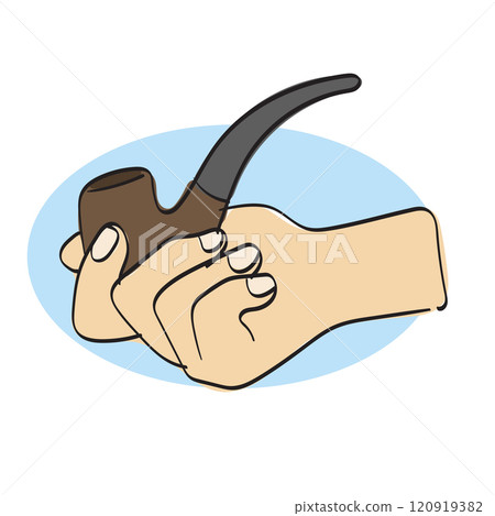 hand holding smoking tobacco pipe illustration vector hand drawn isolated on white background 120919382