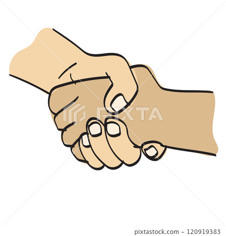 closeup shaking hands illustration vector hand drawn isolated on white background 120919383
