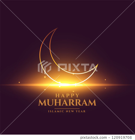 happy muharram shiny card design with crescent moon 120919708