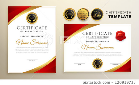 Professional red diploma certificate template in premium style 120919733