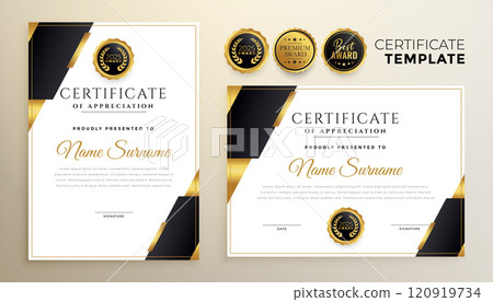 Professional black and golden diploma certificate template in premium style Professional black and golden diploma certificate template in premium style 120919734