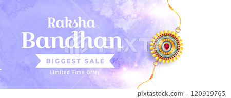 raksha bandhan watercolor sale banner with golden realistic rakhi design 120919765