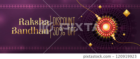 raksha bandhan sale banner with realistic rakhi 120919923