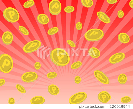 Background image of many coins flying, red focus line background 120919944
