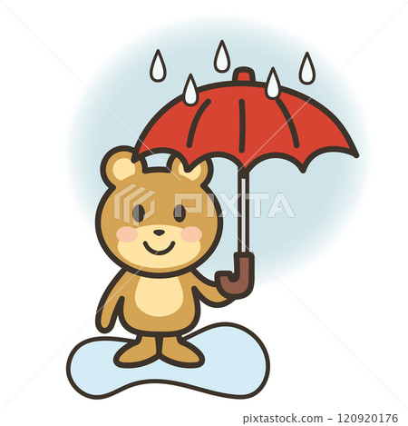 Illustration of a cute bear holding an umbrella on a rainy day 120920176