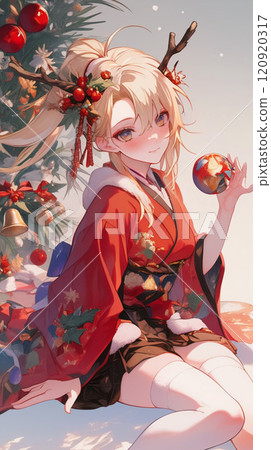 Blonde woman in kimono 120920317