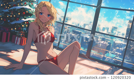 Cute girl with presents for Christmas 120920320