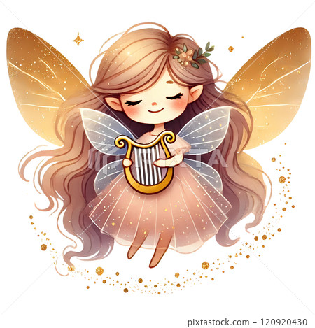 cute fairy with harp  120920430