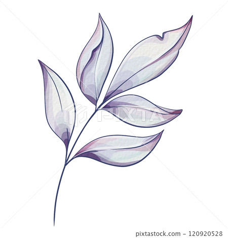 This exquisite botanical illustration showcases an array of stylized leaves rendered in soft pastel colors, beautifully highlighting the delicate and intricate beauty of natures diverse flora. The 120920528