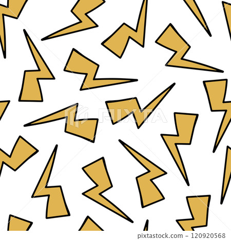 Lightning Doodle Seamless Pattern. Thunder or Storm Symbol. 80th, 90th Style Sketch. 120920568