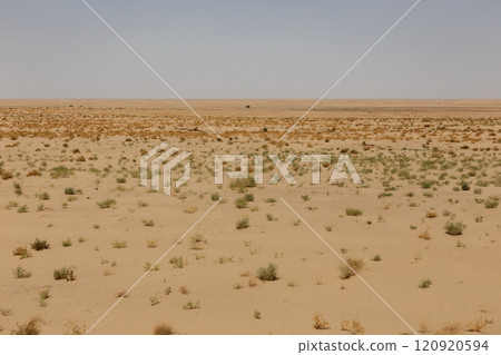 Arid desert landscape in Jowzjan Province, Afghanistan, featuring sparse vegetation Arid desert landscape in Jowzjan Province, Afghanistan, featuring sparse vegetation 120920594