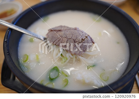 ox bone soup is a traditional Korean food made by boiling beef bones 120920976