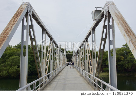 Okayama Castle, Tsukimi Bridge at dusk, night view 120921370
