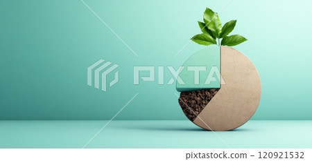 A modern concept showcasing sustainability, featuring a circular design with soil and a sprouting plant 120921532