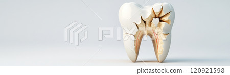 closeup view of damaged tooth showcasing cracks and decay, highlighting dental health issues and importance of oral care 120921598