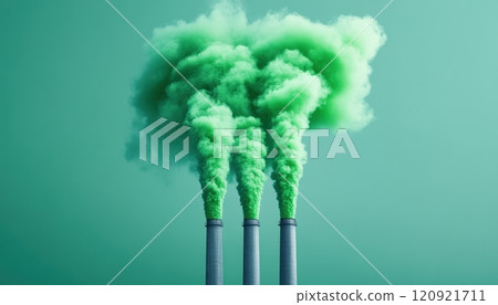 Abstract image of green smoke rising from smokestacks, symbolizing environmental issues related to pollution and climate change Abstract image of green smoke rising from smokestacks, symbolizing environmental issues related to pollution and climate change 120921711