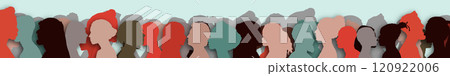 Silhouette profile group of men and women of diverse culture and different countries. Diversity multiethnic people. Racial equality and anti-racism. Coexistence harmony and multicultural community 120922006