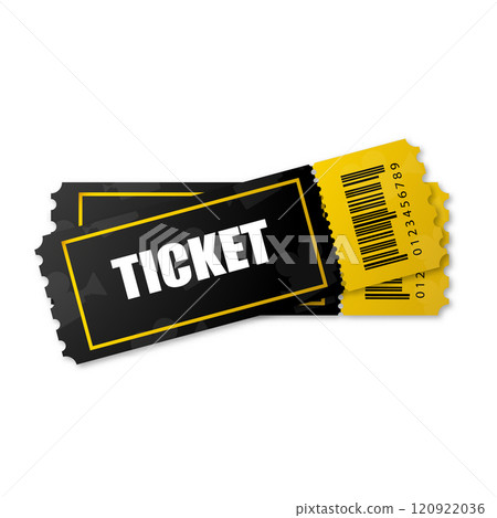 Two vintage tickets template on dark background with yellow accents. For excursion routes, retro parties and clubs and other projects. Just add your own text. Vector, can be used for printing. Two vintage tickets template on dark background with yellow accents. For excursion routes, retro parties and clubs and other projects. Just add your own text. Vector, can be used for printing. 120922036