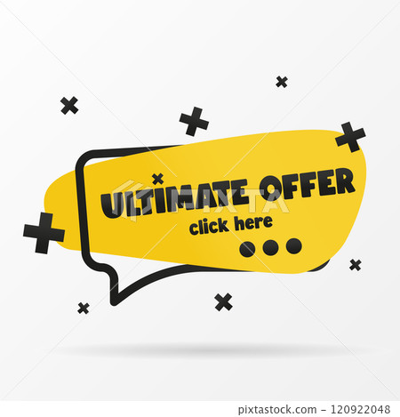 Inscription on the banner ULTIMATE OFFER CLICK HERE. Simple clip art vector illustration. 120922048