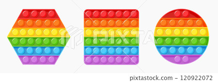 PopIt fidget toy set. Antistress bubble pop it. Simple dimple toy. Vector illustration isolated on white background. PopIt fidget toy set. Antistress bubble pop it. Simple dimple toy. Vector illustration isolated on white background. 120922072