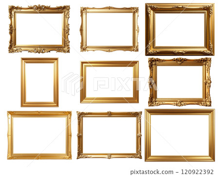 A set of Classic gold wood frame for a picture or photo with alpha channel. High quality illustration 120922392