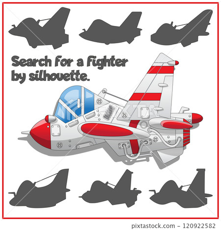 Children's game, puzzle. Search for a aircraft by silhouette. Vector illustration. 120922582