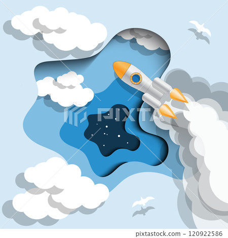 Launch of the spaceship. Vector illustration. 120922586