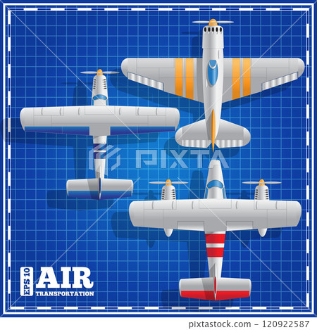 Set airplanes. View from above. Vector illustration. 120922587