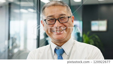 Business, happy or portrait of mature Asian man at accounting agency as executive. Director, confident manager or face of proud professional consultant in office for debt management advice in Japan 120922677