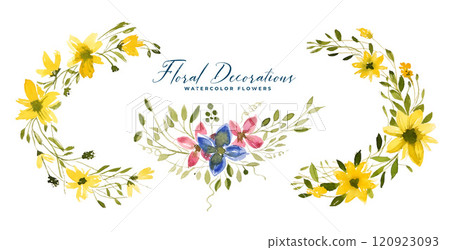 watercolor flower and leaves bouquet assortment watercolor flower and leaves bouquet assortment 120923093
