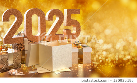 The Number 2025 and gift box  for celebration  or holiday concept 3d rendering. 120923193