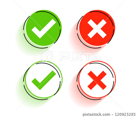 round check mark and cross symbols buttons 120923285