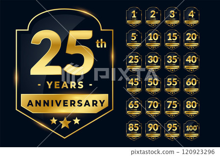 wedding anniversary labels set in golden 120923296
