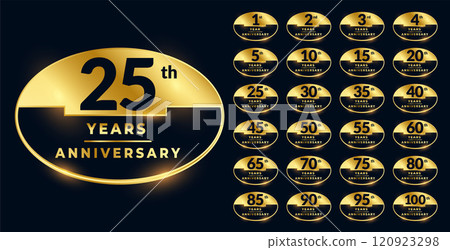anniversary labels in golden color set 120923298