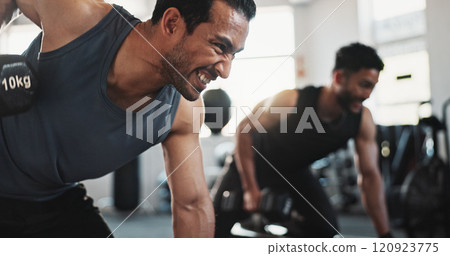 Fitness, serious and men in gym with weights for bodybuilding training, exercise and workout. Sports, personal trainer and people with weightlifting equipment for muscle strength, health or challenge Fitness, serious and men in gym with weights for bodybuilding training, exercise and workout. Sports, personal trainer and people with weightlifting equipment for muscle strength, health or challenge 120923775