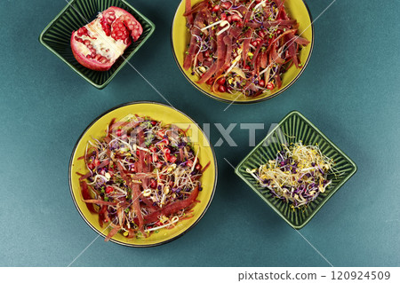 Fresh salad with microgreens. Fresh salad with microgreens. 120924509
