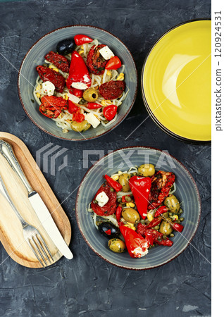 Salad of preserved soy sprouts and pickled vegetables. Salad of preserved soy sprouts and pickled vegetables. 120924531