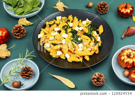 Homemade pumpkin gnocchi, pumpkin dumplings. 120924554