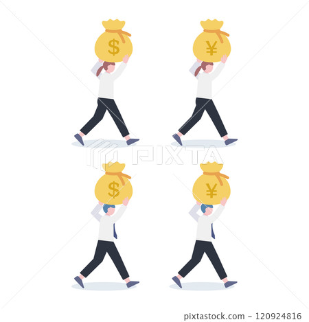 Illustration set of people holding dollar bags Illustration set of people holding dollar bags 120924816