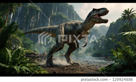 Tyrannosaurus living in the wild 120924886