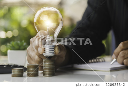 Business accounting with saving money with light bulb concept financial. 120925842