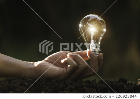 Innovation and energy concept of hand hold a light bulb and copy space for insert text. Innovation and energy concept of hand hold a light bulb and copy space for insert text. 120925844