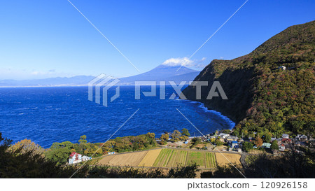 View of Suruga Bay, Suruga Port and Mt. Fuji across the sea from Ida 120926158