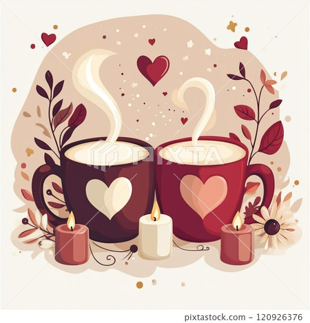 Two Mugs with Heart  Shaped Steam 120926376