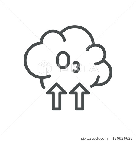 ozone (O3) air pollution Icon. Thin Line Illustration of Air Pollution from Ground-level Ozone Gas. Environmental Contamination and Climate Impact Symbol. Isolated Outline Vector Sign 120926623