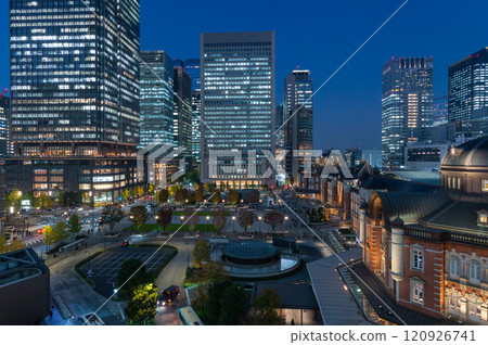 Illuminated office district at night Illuminated office district at night 120926741