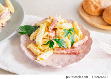 Western food: Carbonara-style macaroni salad Western food: Carbonara-style macaroni salad 120926815